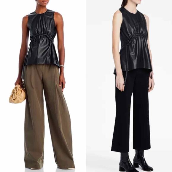 Proenza Schouler White Label Drawstring Detail Faux Leather Top Size 4 - Picture 13 of 13